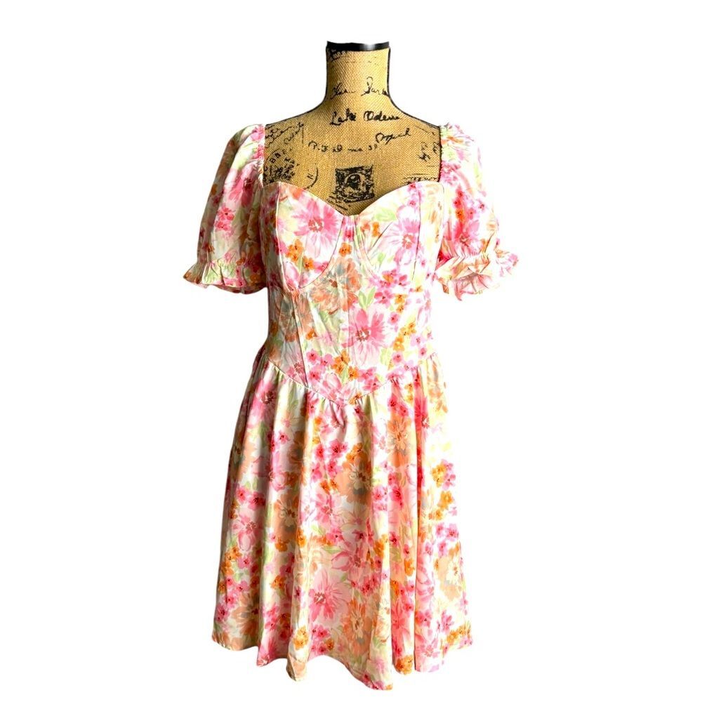 SHEIN Floral Print Puff Sleeve Smock Mini Dress Size Large NWOT